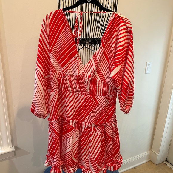 Neiman Marcus- Large Red and White Summer Rayon Dress - Picture 1 of 9